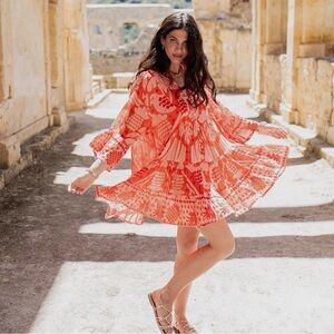 Piti Cuiti Red and White Boho Dress